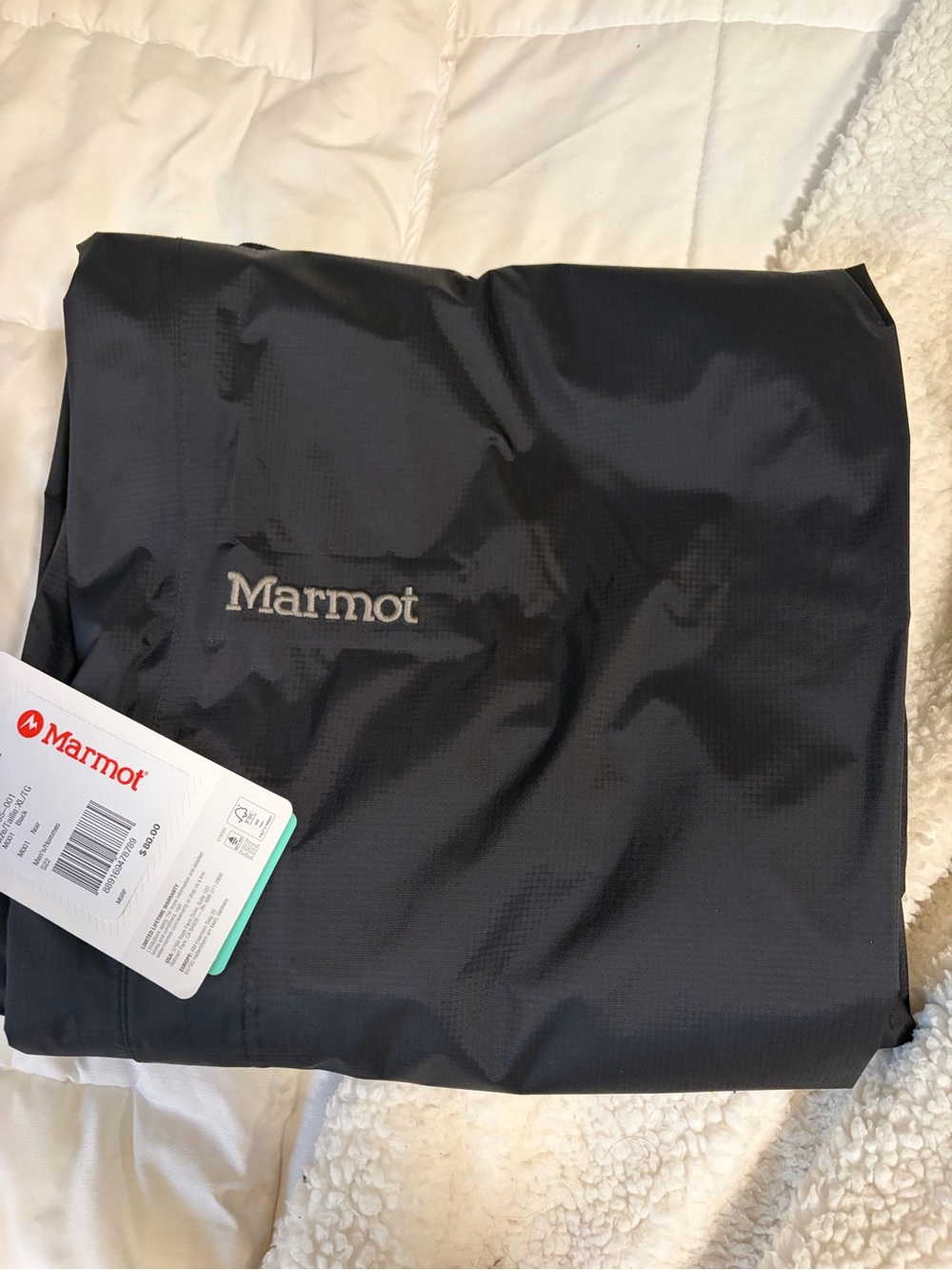 Marmot Black Packable Rain Pants with Embroidered Logo
